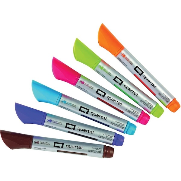 Quartet DryErase Marker, Glass, Bullet Point, 6/PK, Assorted QRT79556